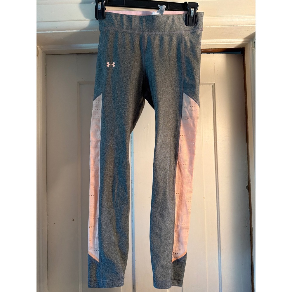 Under Armour HeatGear Compression Leggings Gray Pink Mesh Panels Small